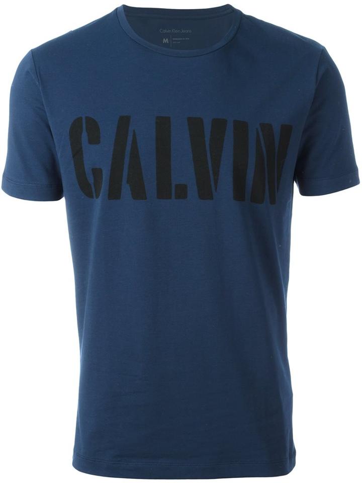 Calvin Klein Jeans Logo Print T-shirt, Men's, Size: Medium, Blue, Cotton/spandex/elastane