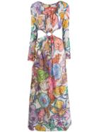 Daizy Shely Expressionist Floral Printed Maxi Dress - Purple