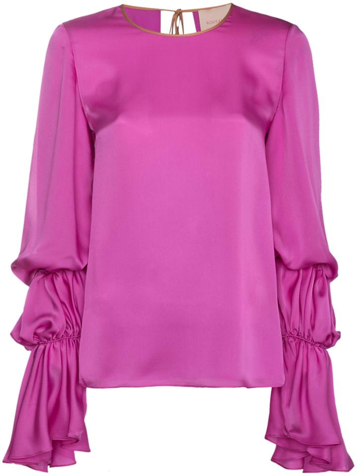 Roksanda Nezu Silk Top With Ruched Sleeves - Pink & Purple