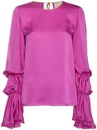 Roksanda Nezu Silk Top With Ruched Sleeves - Pink & Purple