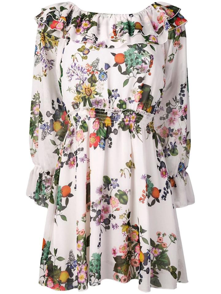 Liu Jo Floral Frill Mini Dress - White