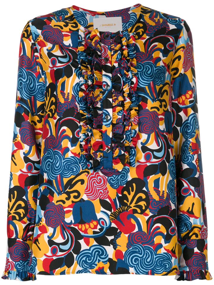 La Doublej Zoo Print Henley Blouse - Multicolour