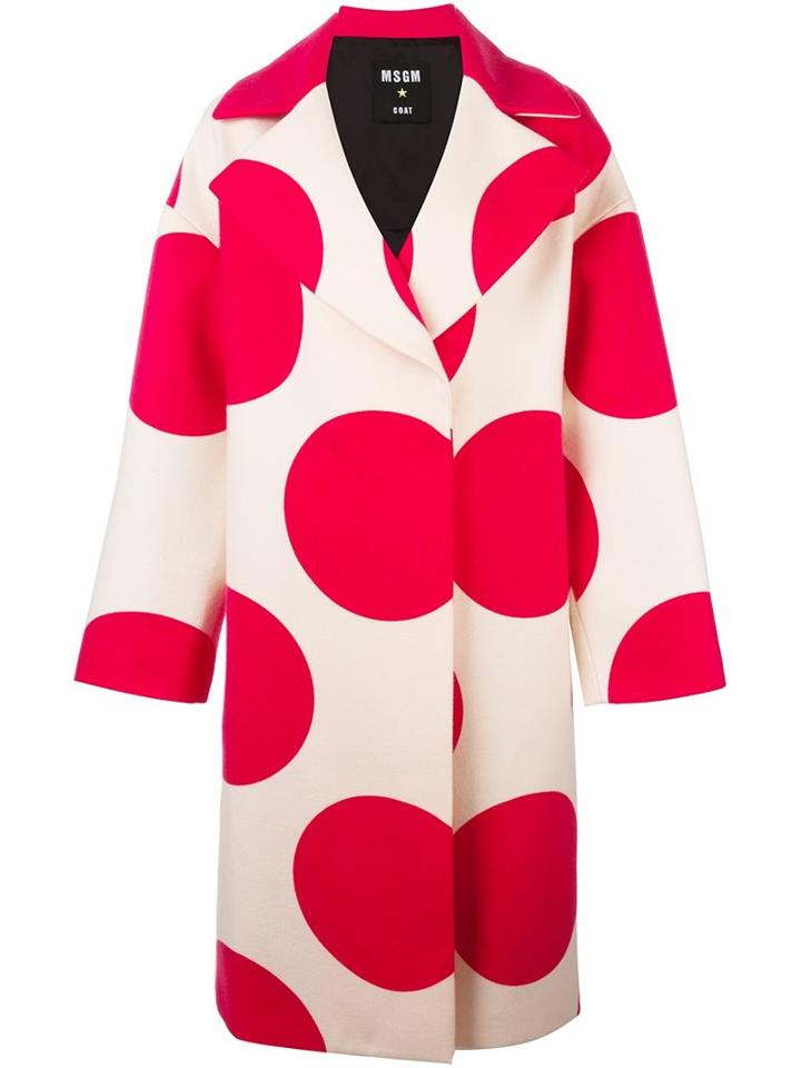 Msgm Polka Dots Print Coat, Women's, Size: 40, Nude/neutrals, Wool/polyamide/viscose