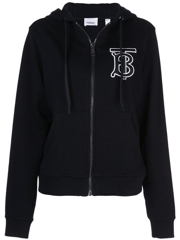 Burberry Monogram Motif Cotton Oversized Hooded Top - Black
