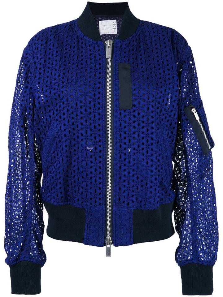 Sacai Broderie Bomber Jacket, Women's, Size: 3, Blue, Cotton/polyester/cupro