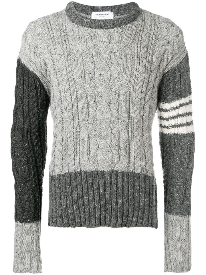 Thom Browne 4-bar Aran Cable Mohair Pullover - Grey