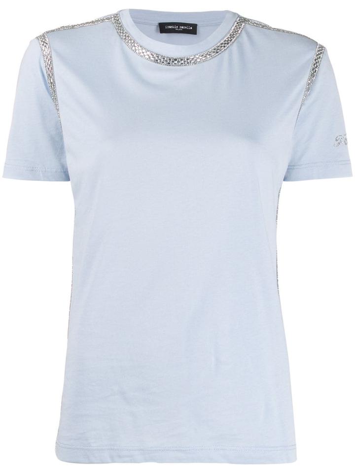 Frankie Morello Rhinestone-trimmed Crew-neck T-shirt - Blue