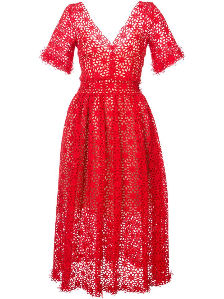 Oscar De La Renta Broderie Anglaise Dress - Red