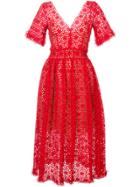 Oscar De La Renta Broderie Anglaise Dress - Red