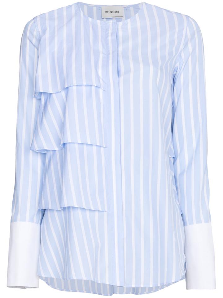 Monographie Ruffle Stripe Long Sleeve Shirt - Blue