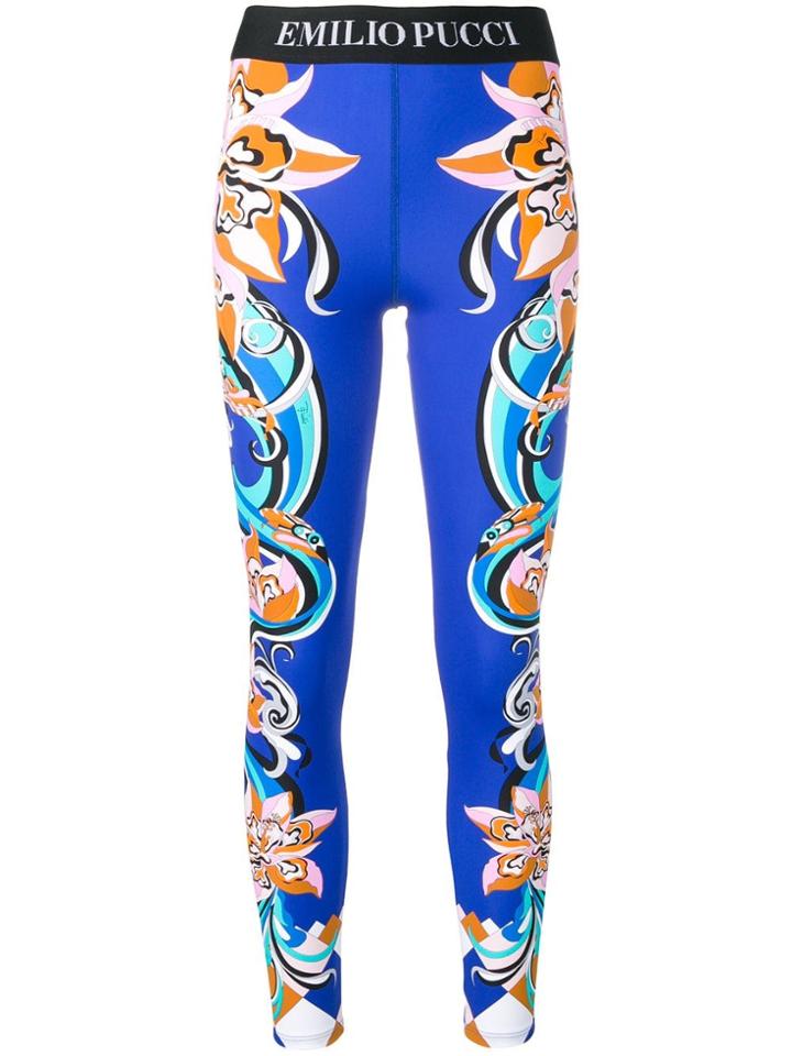 Emilio Pucci Merida Print Logo Leggings - Blue