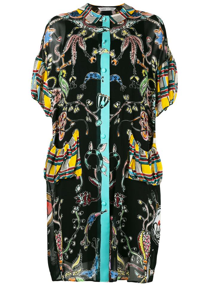 Tsumori Chisato Multi-pattern Shift Dress, Women's, Size: Medium, Black, Cupro/polyester