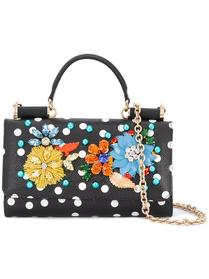 Dolce & Gabbana Mini Von Wallet Crossbody Bag, Women's, Black, Calf Leather/metal/glass/straw
