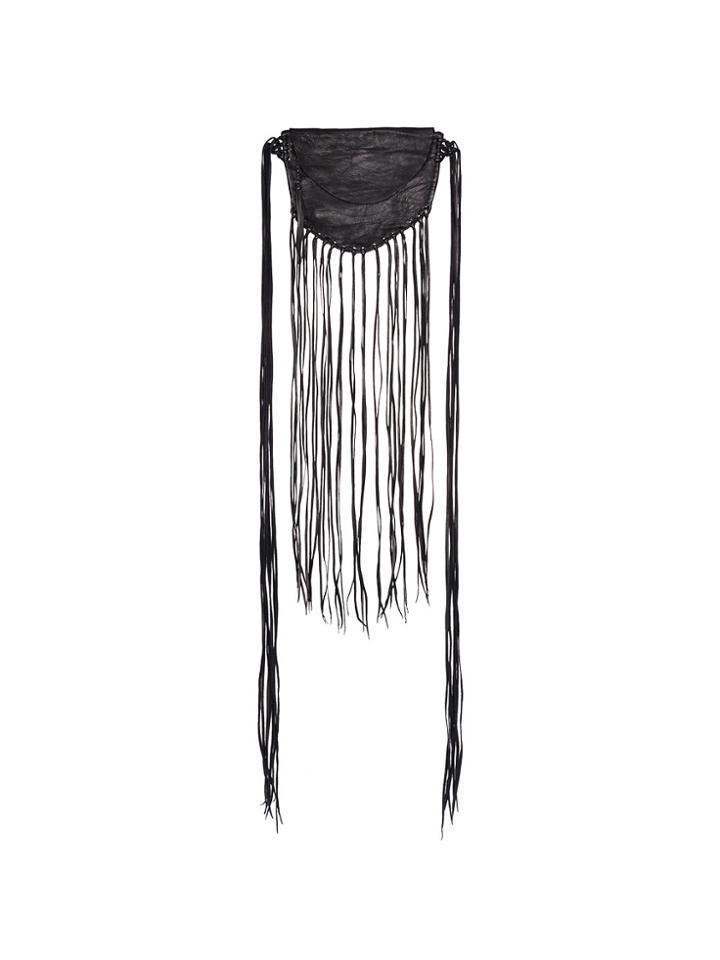Caravana Black Fringed Cross Body Leather Bag