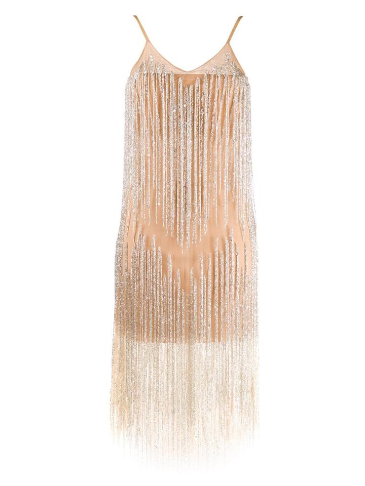 Loulou Crystal Fringe Dress - Neutrals