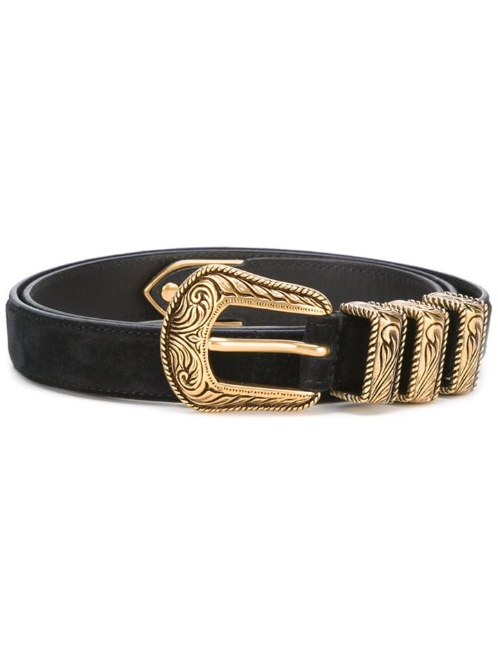 Saint Laurent Western Belt, Women's, Size: 85, Black, Calf Suede