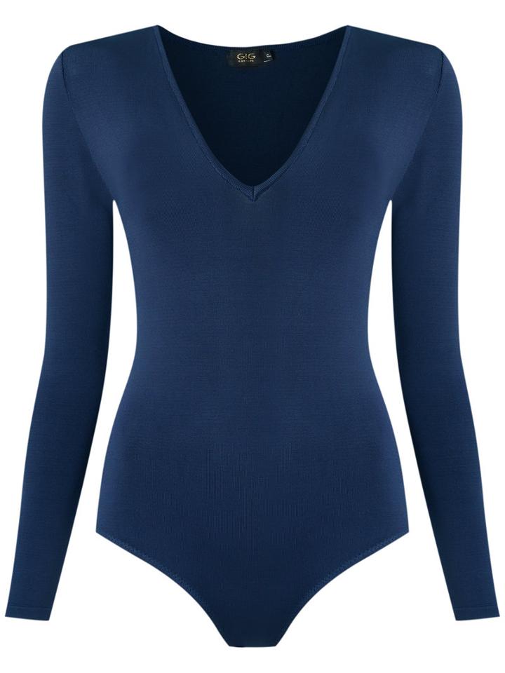 Gig - V Neck Knit Body - Women - Viscose - M, Blue, Viscose