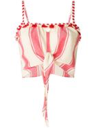 Dodo Bar Or Fringe Trim Striped Top - Red
