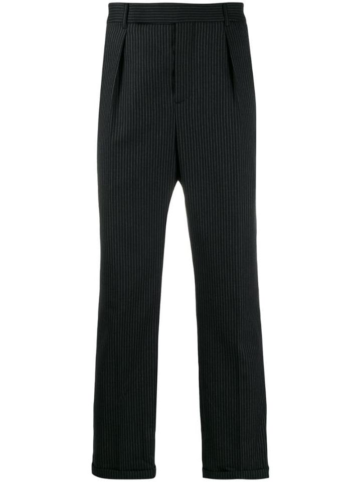 Saint Laurent Pinstriped Cropped Trousers - Black