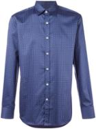 Canali Slim-fit Patterned Shirt, Men's, Size: Large, Blue, Cotton
