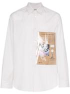 Raf Simons Striped Plastic Pocket Shirt - White Brown