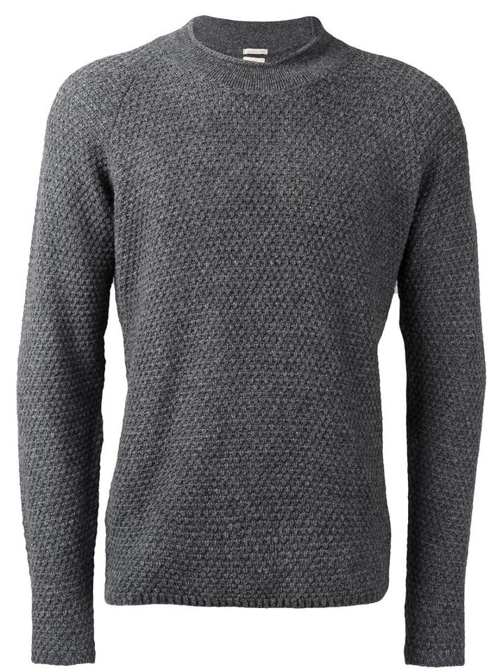 Massimo Alba Waffle Knit Jumper, Men's, Size: Large, Grey, Yak