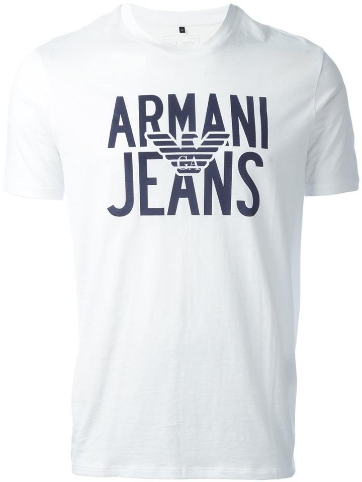Armani Jeans Logo Print T-shirt, Men's, Size: Large, White, Cotton