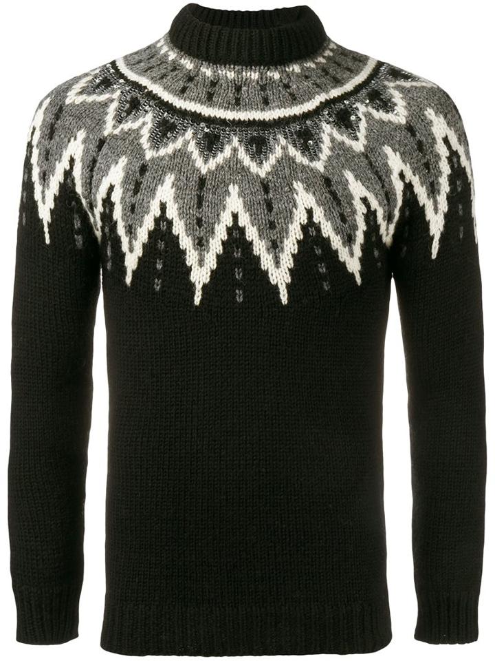 Saint Laurent Sequined Intarsia Jumper, Men's, Size: Medium, Black, Wool