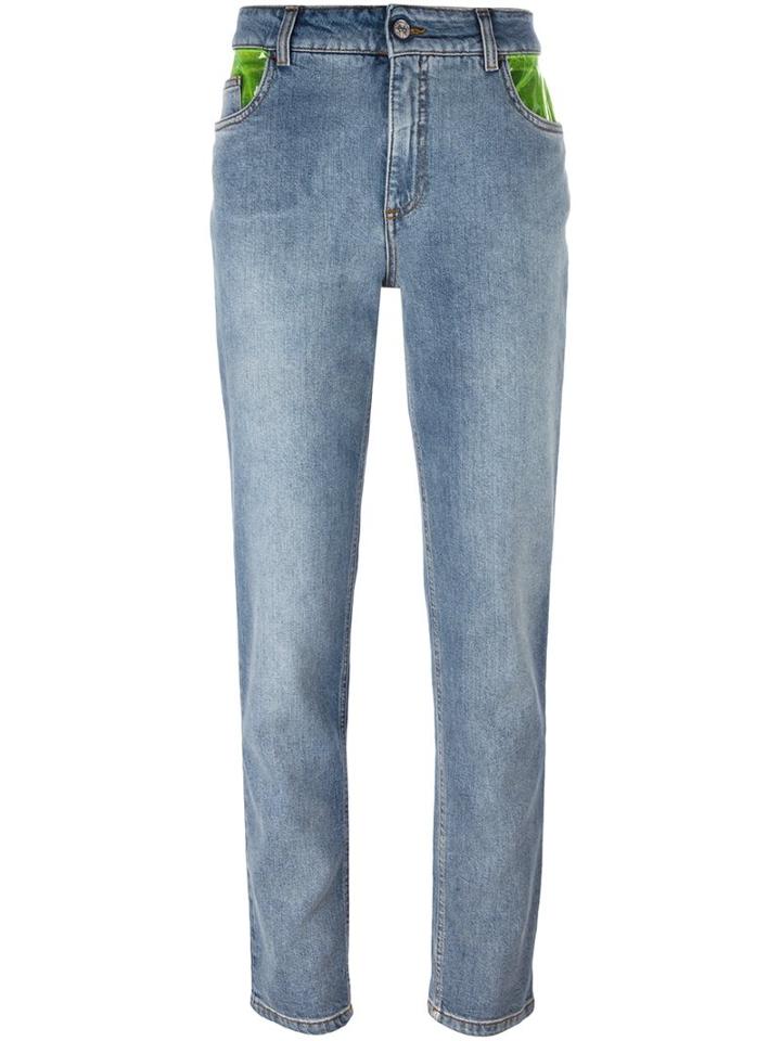 Jeremy Scott Contrast Pockets Jeans, Women's, Size: 38, Blue, Cotton/pvc/other Fibers