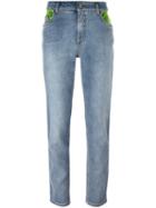 Jeremy Scott Contrast Pockets Jeans, Women's, Size: 38, Blue, Cotton/pvc/other Fibers