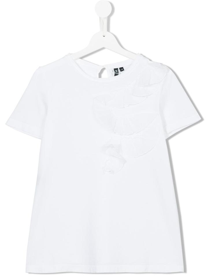 European Culture Kids Ruffled Detail T-shirt, Girl's, Size: 16 Yrs, White