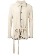 Maison Flaneur - Lace Up Cardigan - Men - Silk/leather - 50, Nude/neutrals, Silk/leather