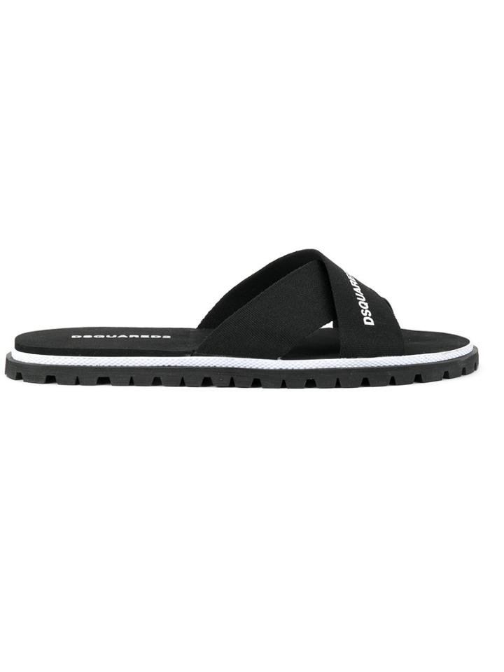 Dsquared2 Cross Strap Sliders - Black