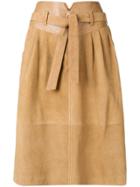 Closed Belted Waist Skirt - Brown
