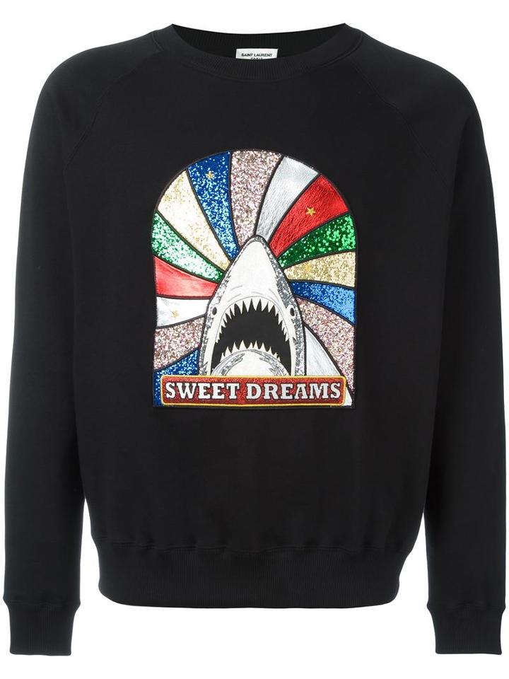 Saint Laurent 'sweet Dreams' Shark Patch Sweatshirt, Men's, Size: Medium, Black, Cotton