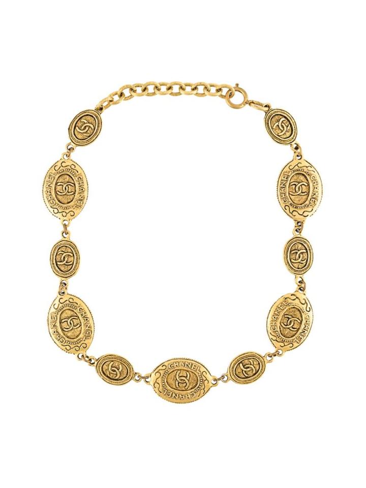 Chanel Vintage Oval Coin Necklace, Women's, Metallic