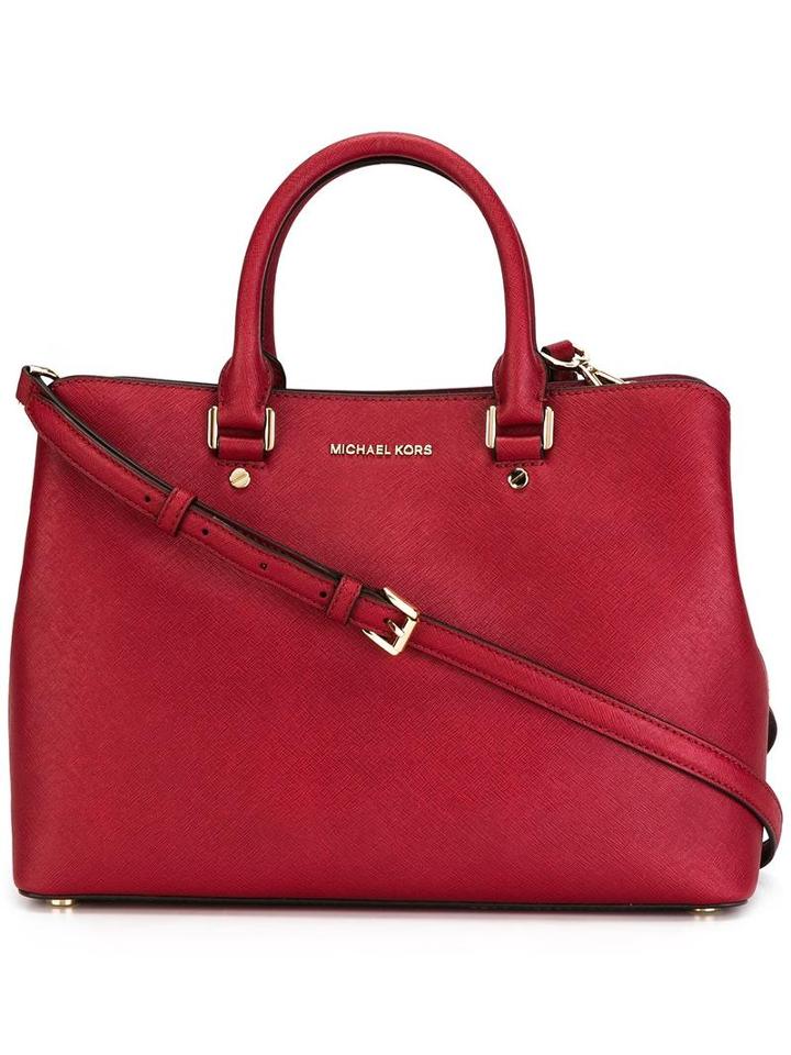 Logo Plaque Tote Bag, Women's, Red, Leather, Michael Michael Kors