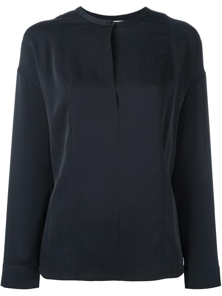 Vince Band Collar Blouse, Women's, Size: 6, Black, Silk/spandex/elastane