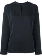Vince Band Collar Blouse, Women's, Size: 6, Black, Silk/spandex/elastane