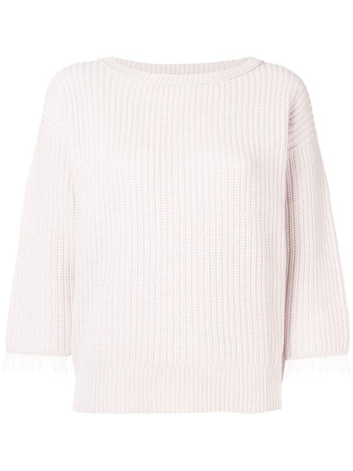 Hemisphere Fringed Sleeve Sweater - White