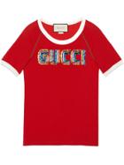 Gucci T-shirt With Gucci Appliqué - Red