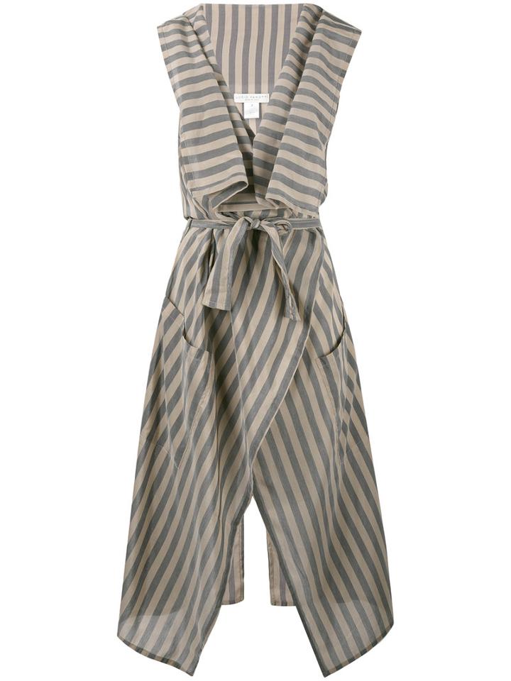 Lucio Vanotti - Striped Sleeveless Duster - Women - Cotton/silk - 2, Grey, Cotton/silk