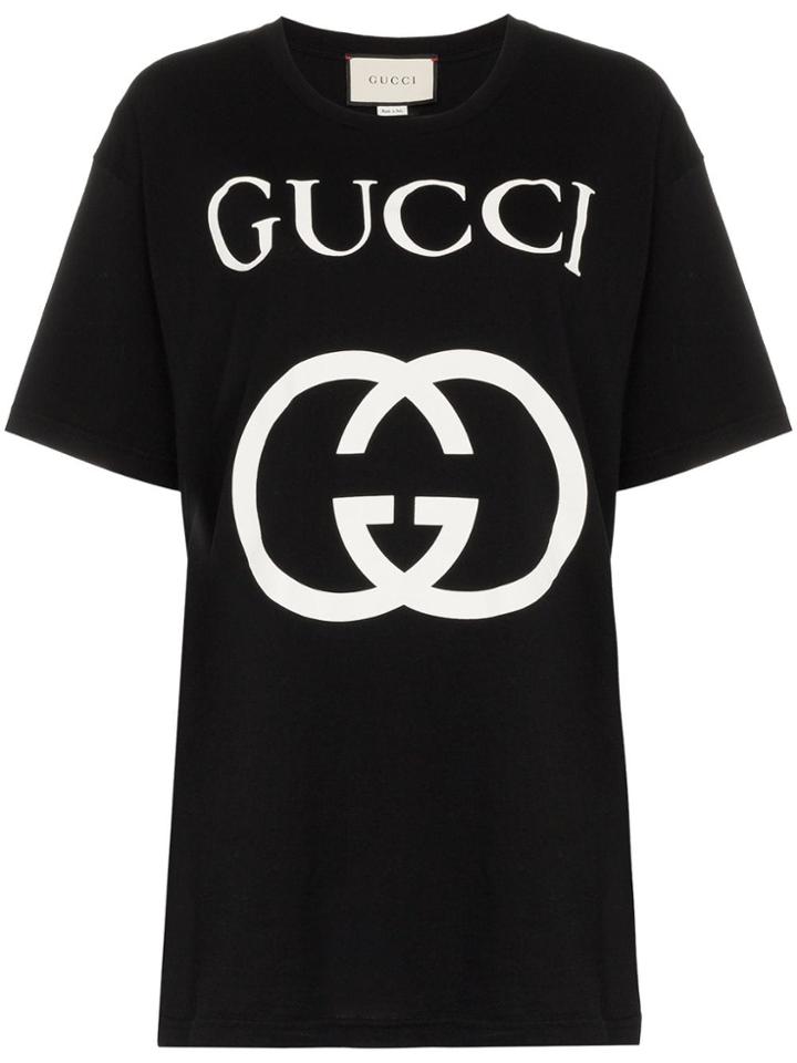 Gucci Logo Print Oversized Cotton T-shirt - Black