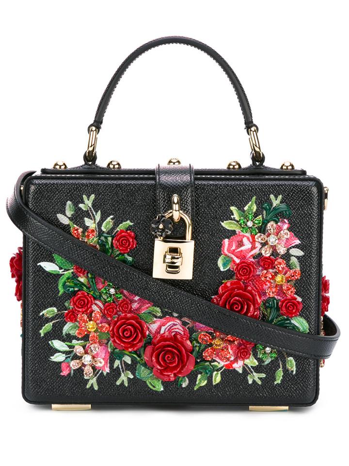 Dolce & Gabbana Floral Embroidered Box Bag - Black