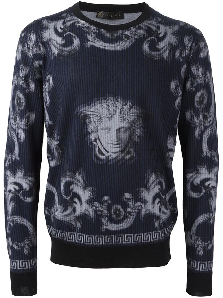 Versace 'lenticular Foulard' Jumper, Men's, Size: 50, Blue, Silk/wool