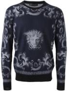 Versace 'lenticular Foulard' Jumper, Men's, Size: 50, Blue, Silk/wool