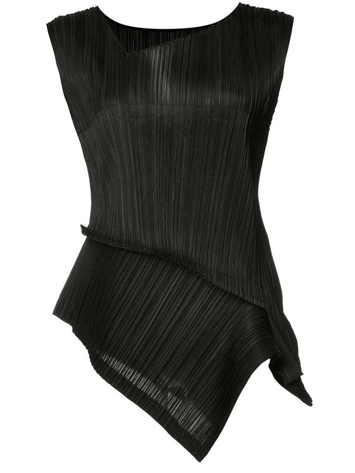 Issey Miyake Asymmetric Pleated Blouse, Women's, Size: 5, Black, Polyester