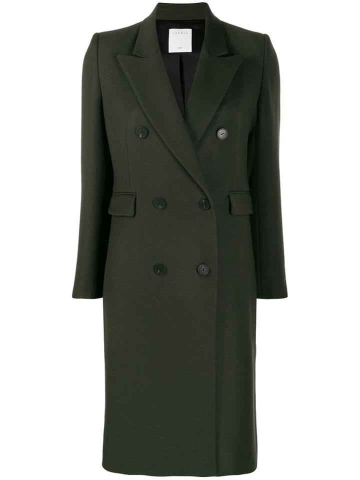 Sandro Paris Double Breasted Midi Coat - Green