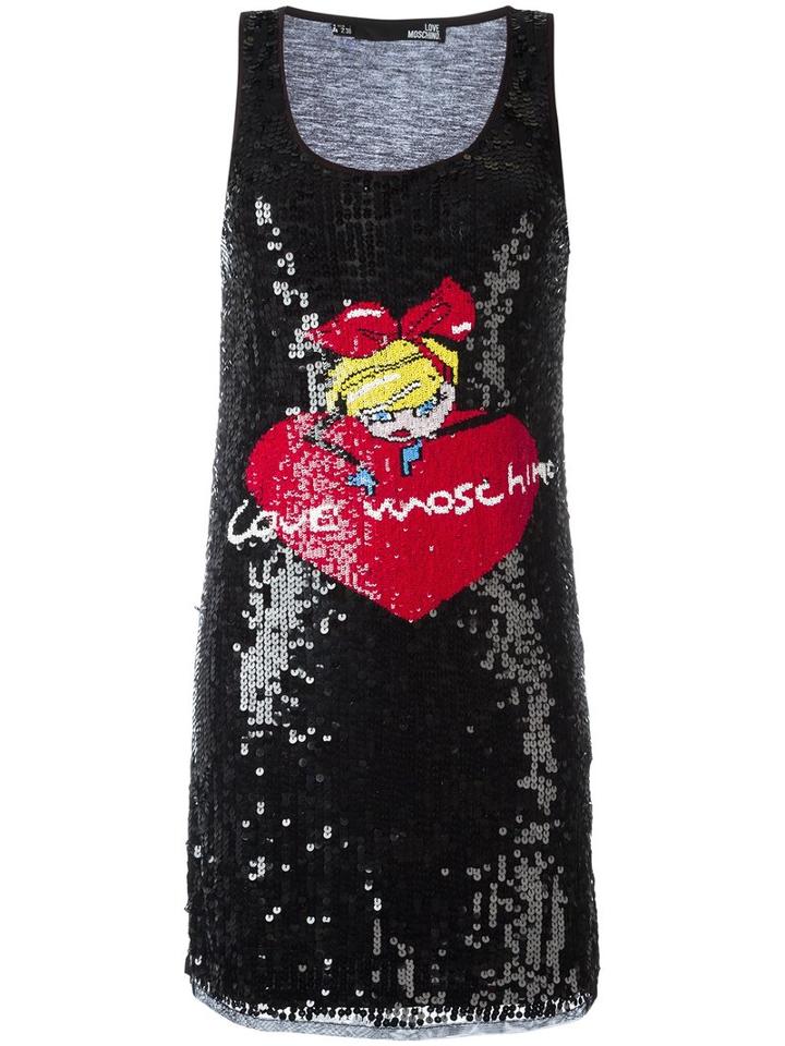 Love Moschino - Sequinned Logo Motif Dress - Women - Polyamide/polyester/viscose - 44, Black, Polyamide/polyester/viscose