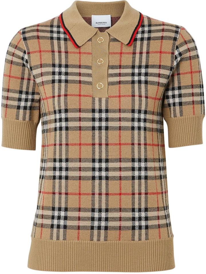 Burberry Vintage Check Merino Wool Polo Shirt - Neutrals